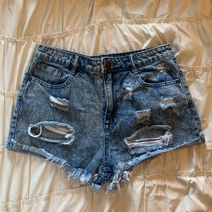 Acid Wash Distressed Denim Shorts